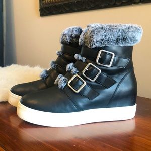 J/Slides Black leather Spat